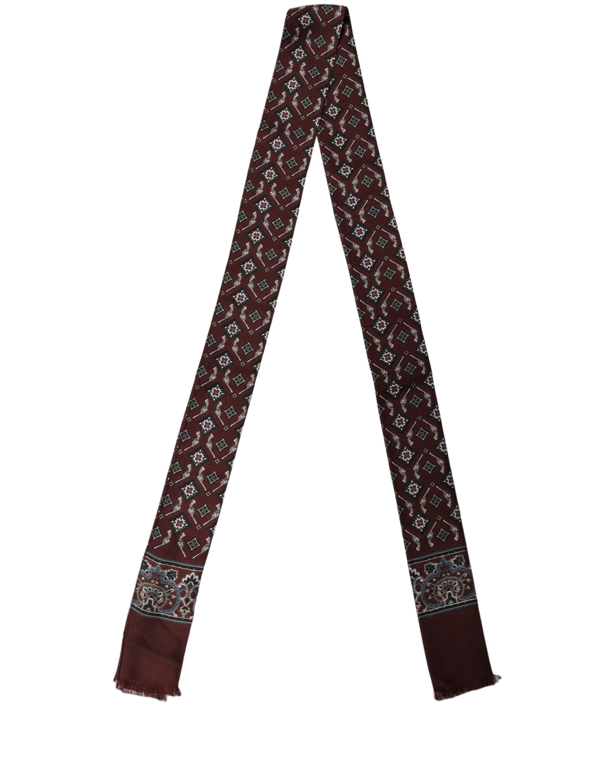 Dolce & Gabbana Dolce & Gabbana Burgundy Skinny Twilly Fringed Foulard Men's Scarf