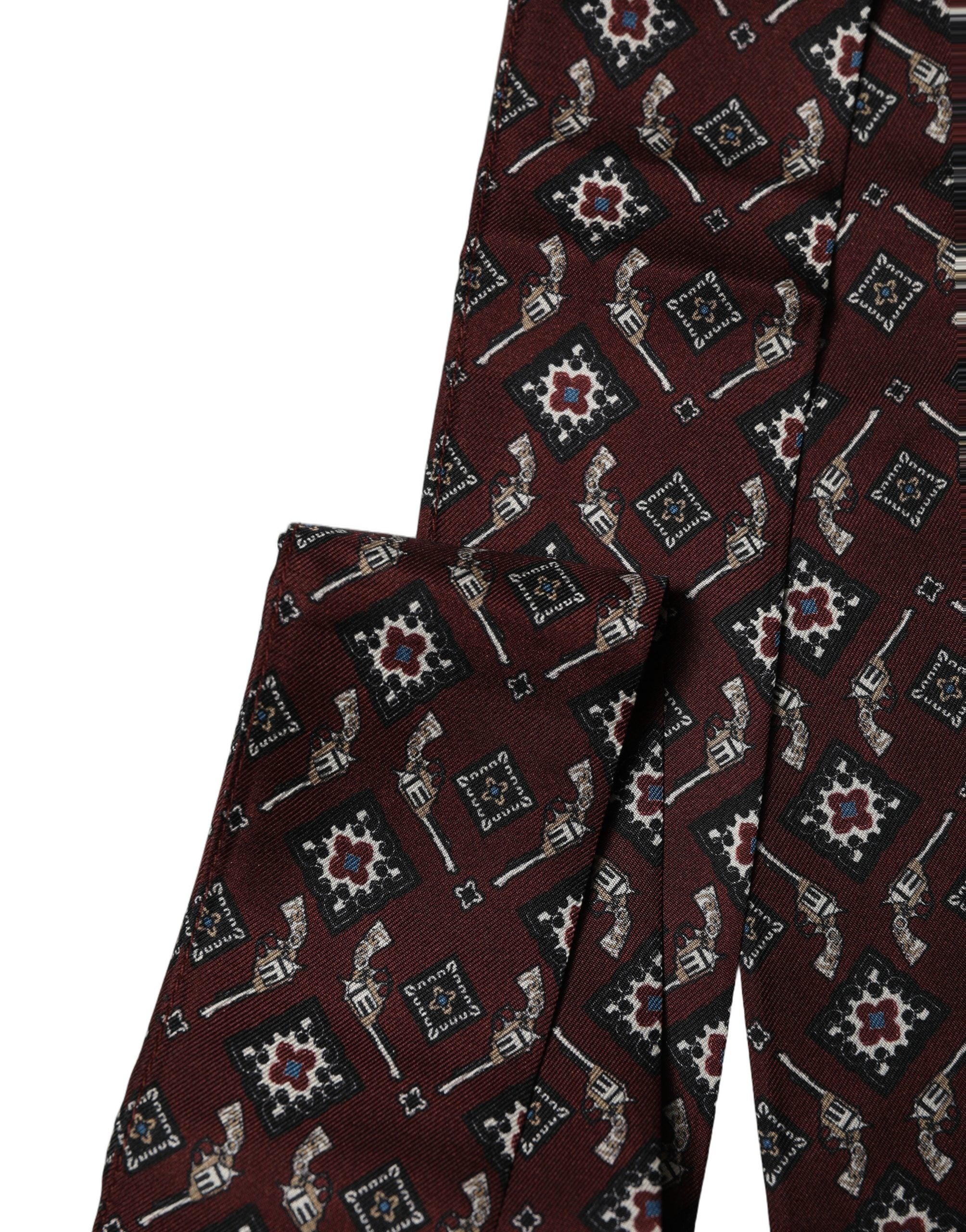 Dolce & Gabbana Dolce & Gabbana Burgundy Skinny Twilly Fringed Foulard Men's Scarf