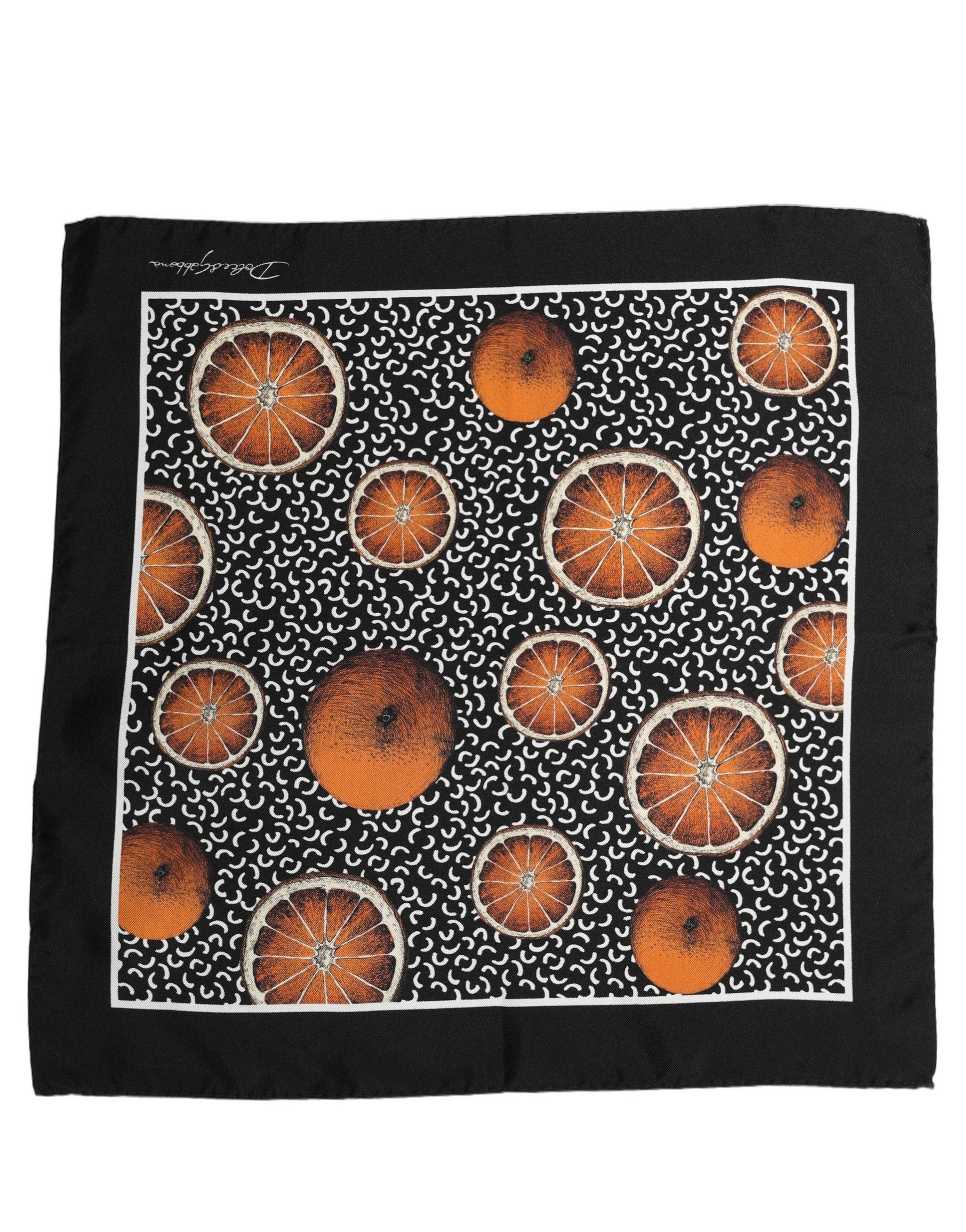 Dolce & Gabbana Dolce & Gabbana Black Silk Orange Pocket Square Foulard Men's Scarf