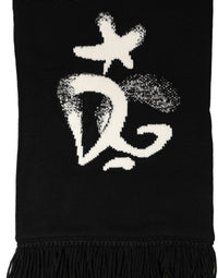 Dolce & Gabbana Dolce & Gabbana Black Cashmere Knitted Fringed Foulard Men's Scarf