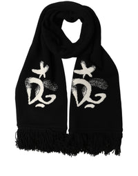 Dolce & Gabbana Dolce & Gabbana Black Cashmere Knitted Fringed Foulard Men's Scarf