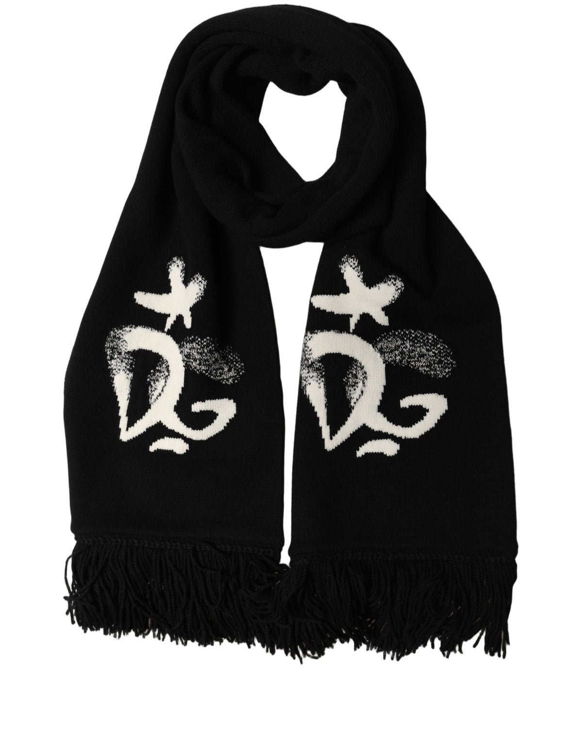 Dolce & Gabbana Dolce & Gabbana Black Cashmere Knitted Fringed Foulard Men's Scarf