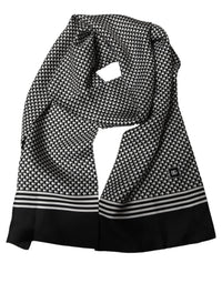 Dolce & Gabbana Dolce & Gabbana Black White Geometric Silk Neck Shawl Men's Scarf