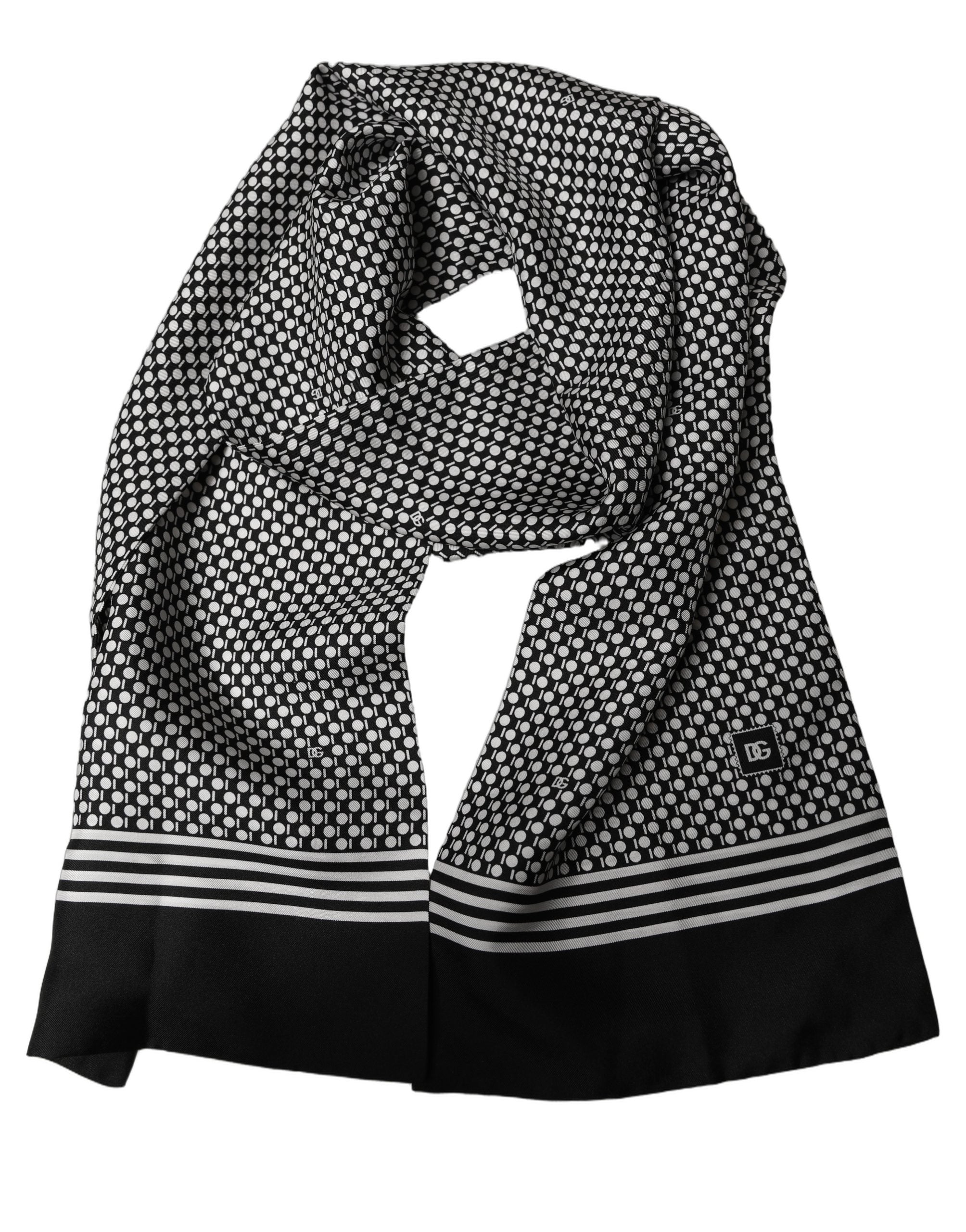 Dolce & Gabbana Dolce & Gabbana Black White Geometric Silk Neck Shawl Men's Scarf