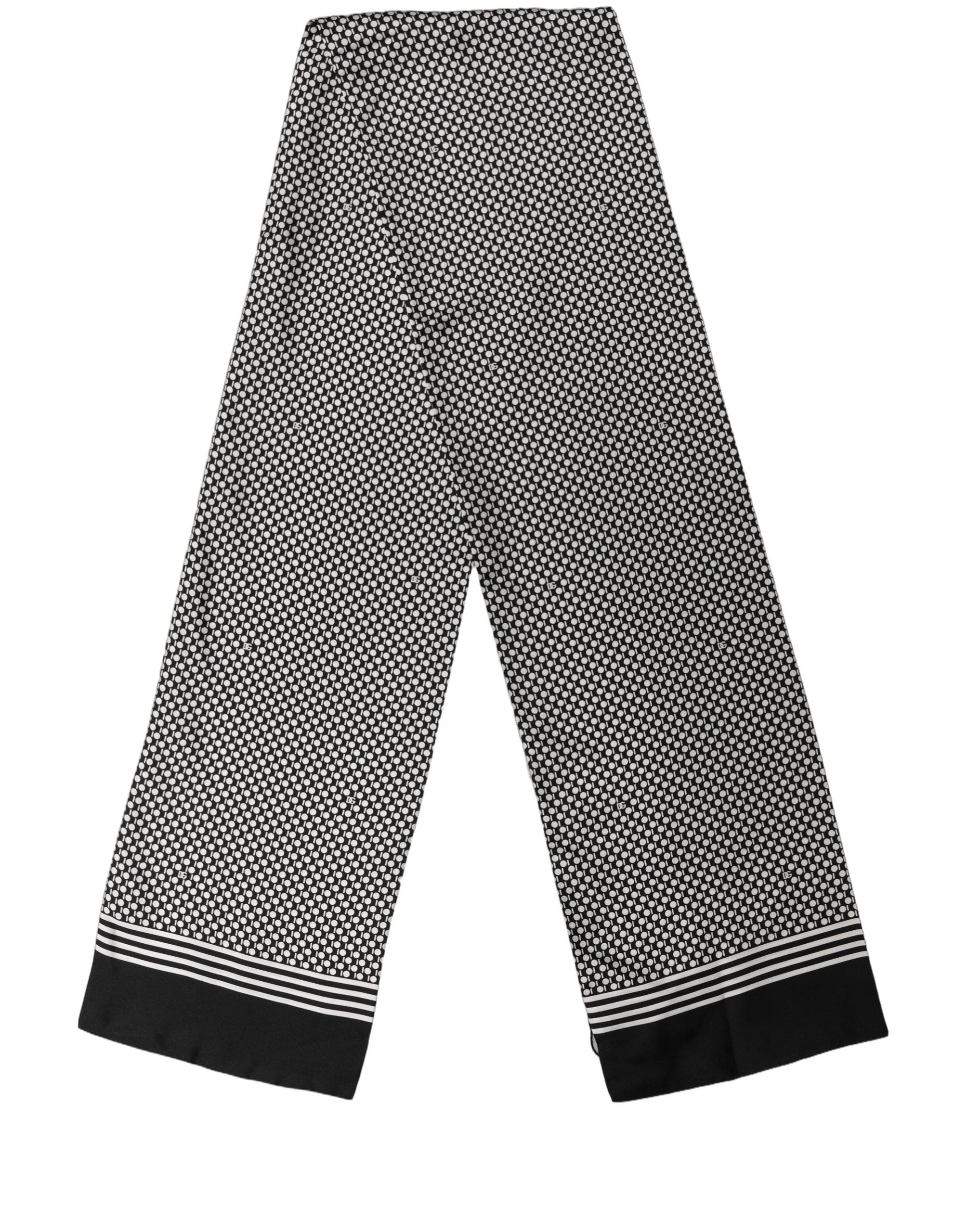 Dolce & Gabbana Dolce & Gabbana Black White Geometric Silk Neck Shawl Men's Scarf
