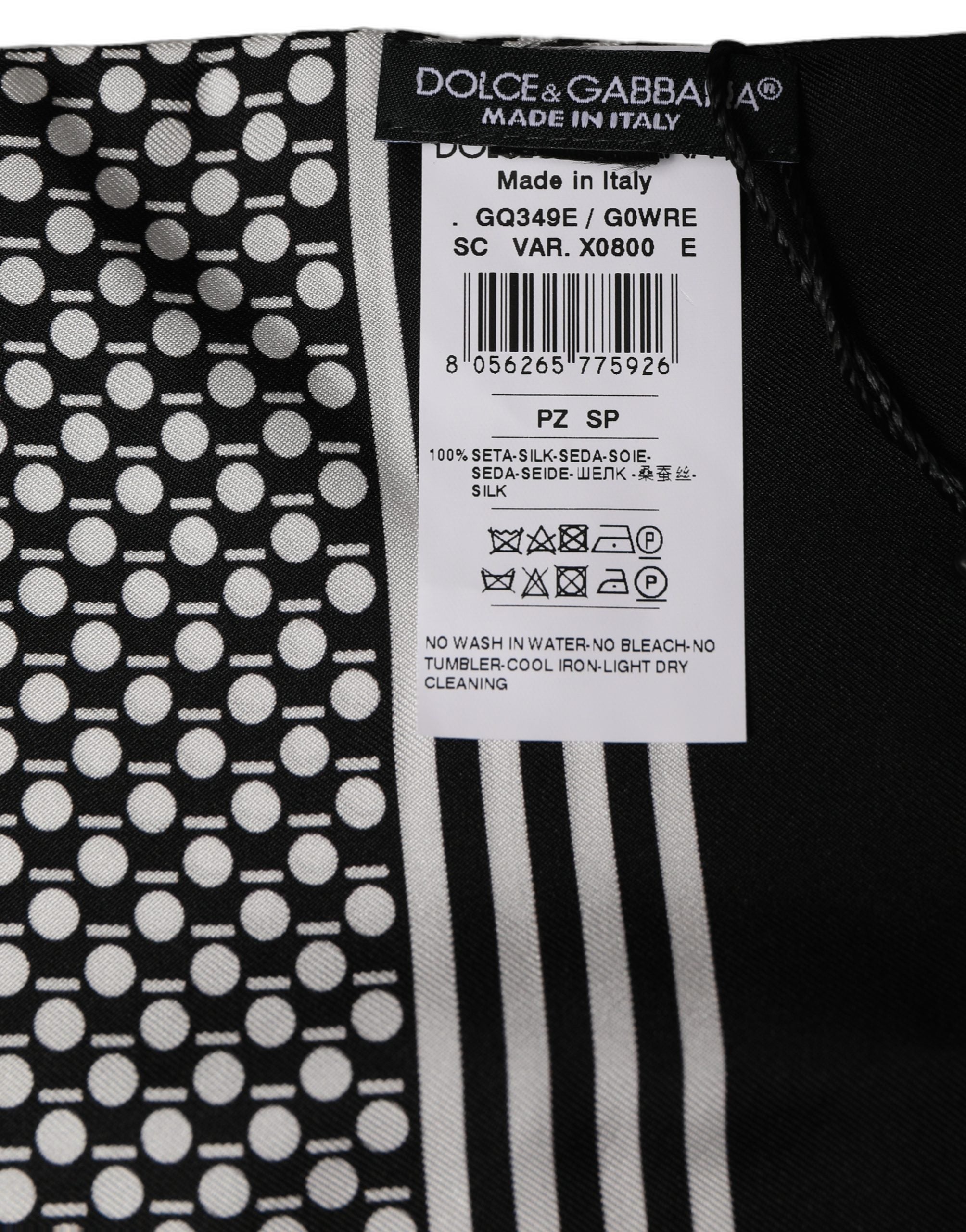 Dolce & Gabbana Dolce & Gabbana Black White Geometric Silk Neck Shawl Men's Scarf