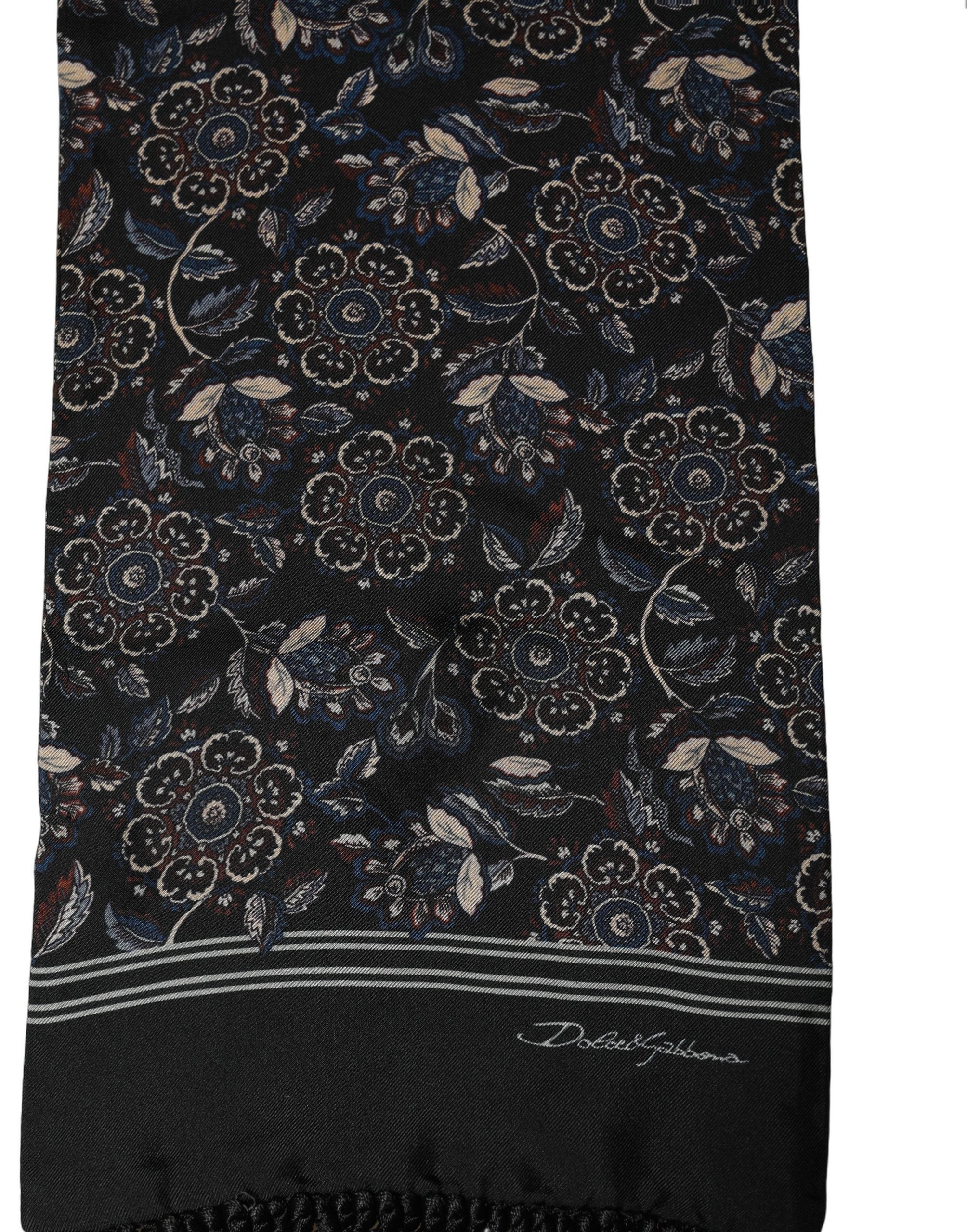 Dolce & Gabbana Dolce & Gabbana Black Silk Floral Paisley Fringed Shawl Men's Scarf