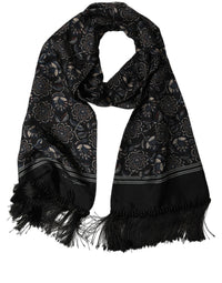 Dolce & Gabbana Dolce & Gabbana Black Silk Floral Paisley Fringed Shawl Men's Scarf