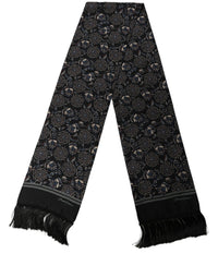 Dolce & Gabbana Dolce & Gabbana Black Silk Floral Paisley Fringed Shawl Men's Scarf