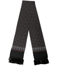 Dolce & Gabbana Dolce & Gabbana Black Silk Crown Fringed Neck Shawl Men's Scarf