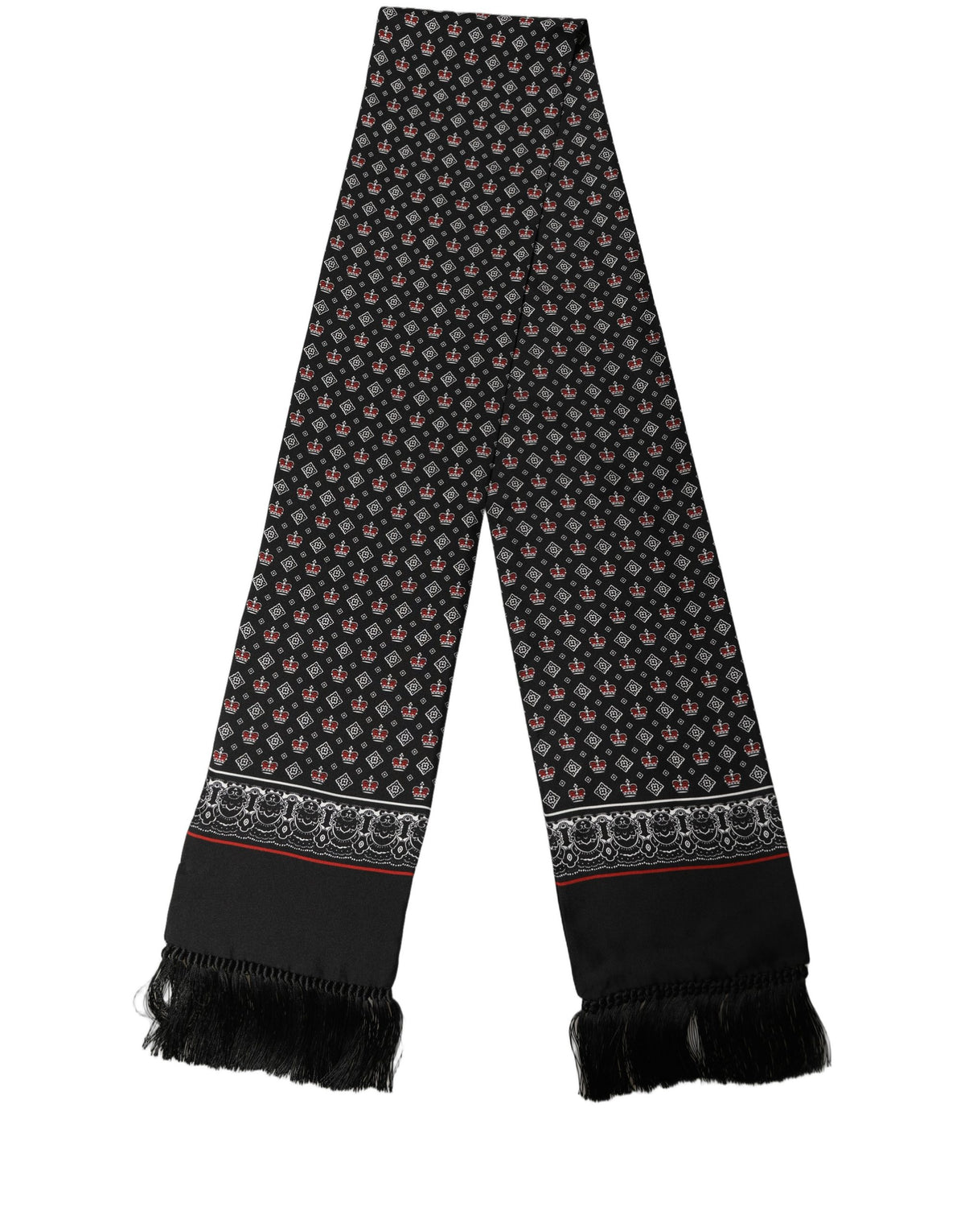 Dolce & Gabbana Dolce & Gabbana Black Silk Crown Fringed Neck Shawl Men's Scarf