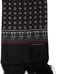 Dolce & Gabbana Dolce & Gabbana Black Silk Crown Fringed Neck Shawl Men's Scarf