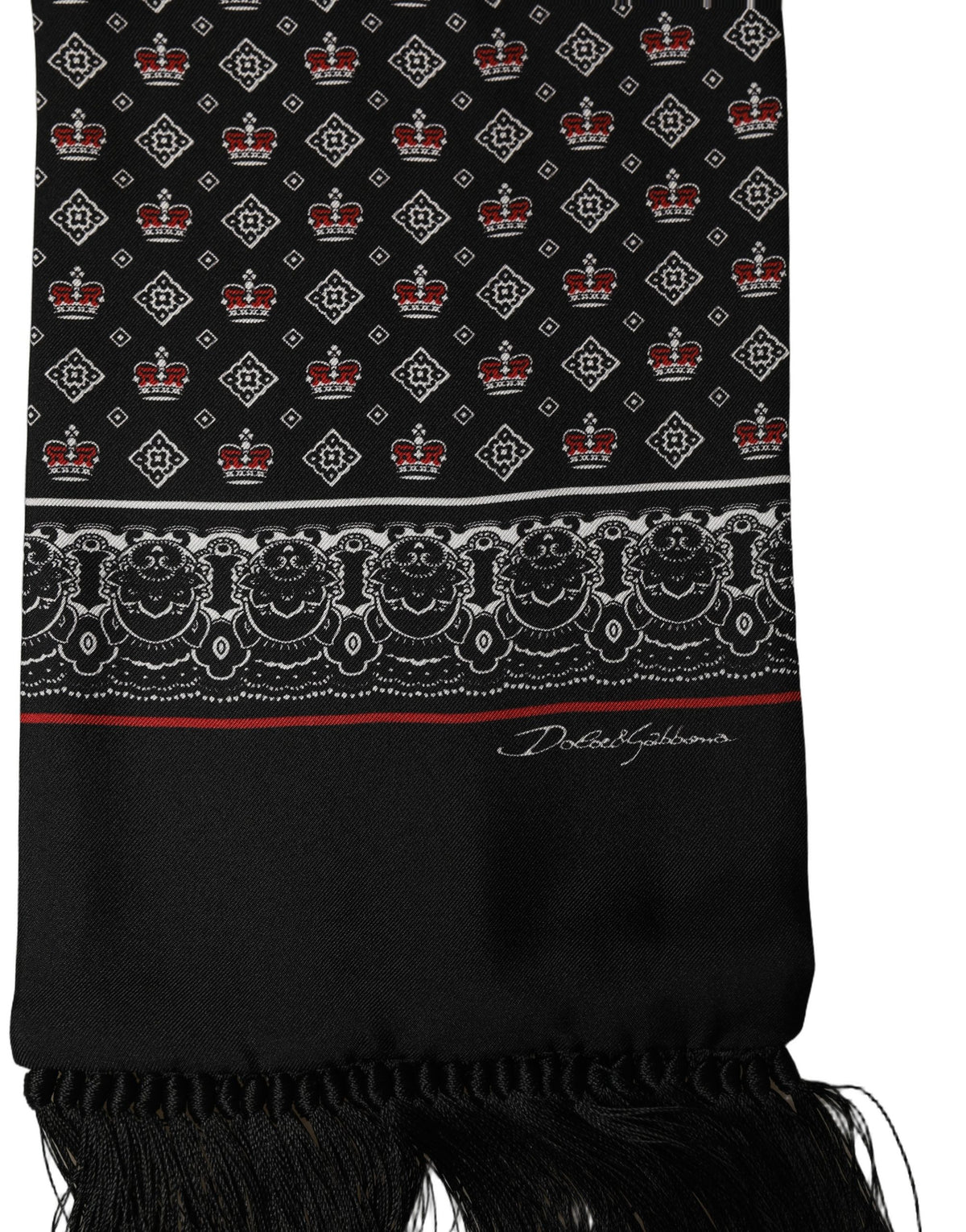 Dolce & Gabbana Dolce & Gabbana Black Silk Crown Fringed Neck Shawl Men's Scarf