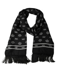 Dolce & Gabbana Dolce & Gabbana Black Silk Crown Fringed Neck Shawl Men's Scarf