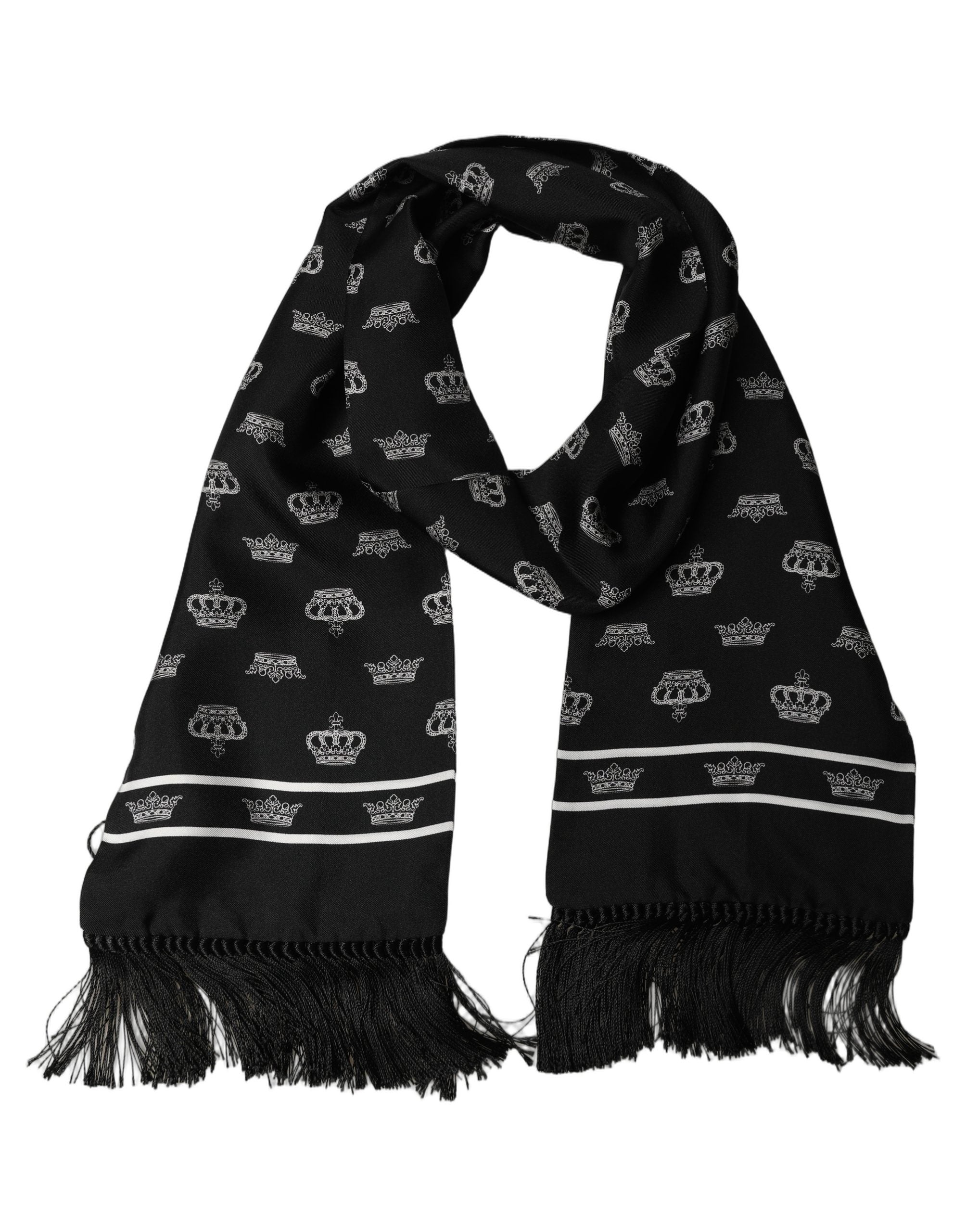 Dolce & Gabbana Dolce & Gabbana Black Silk Crown Fringed Neck Shawl Men's Scarf