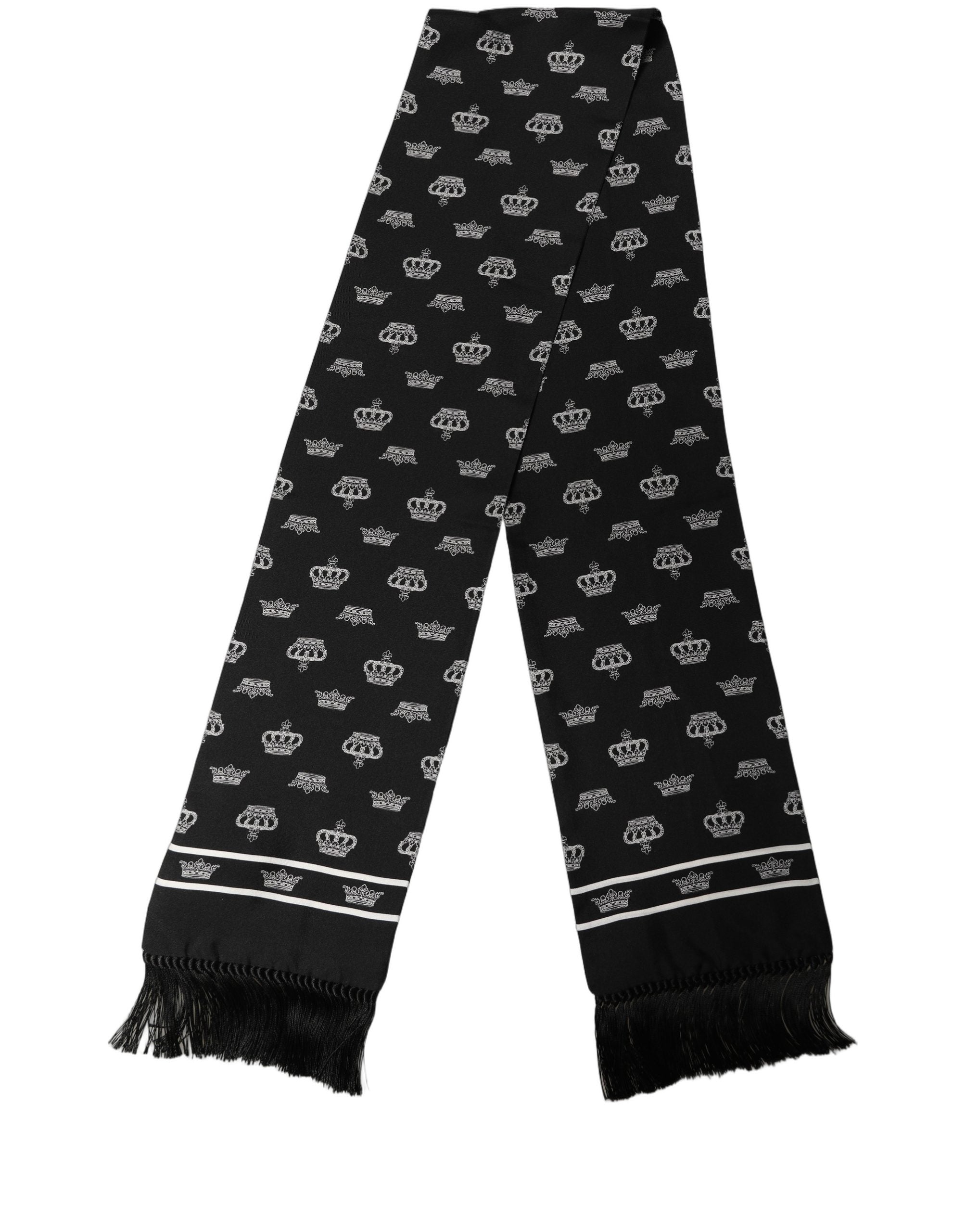 Dolce & Gabbana Dolce & Gabbana Black Silk Crown Fringed Neck Shawl Men's Scarf