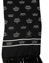 Dolce & Gabbana Dolce & Gabbana Black Silk Crown Fringed Neck Shawl Men's Scarf