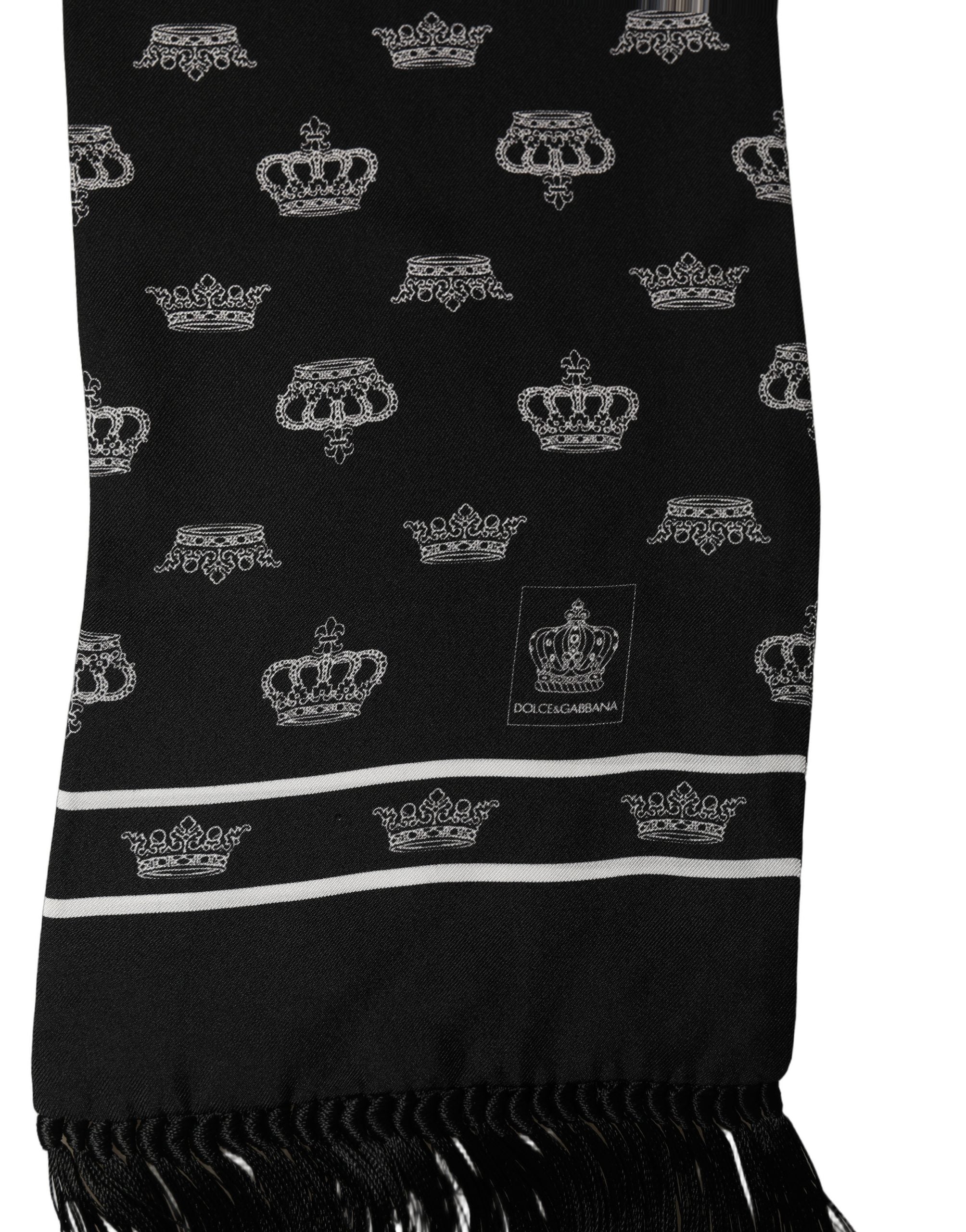 Dolce & Gabbana Dolce & Gabbana Black Silk Crown Fringed Neck Shawl Men's Scarf