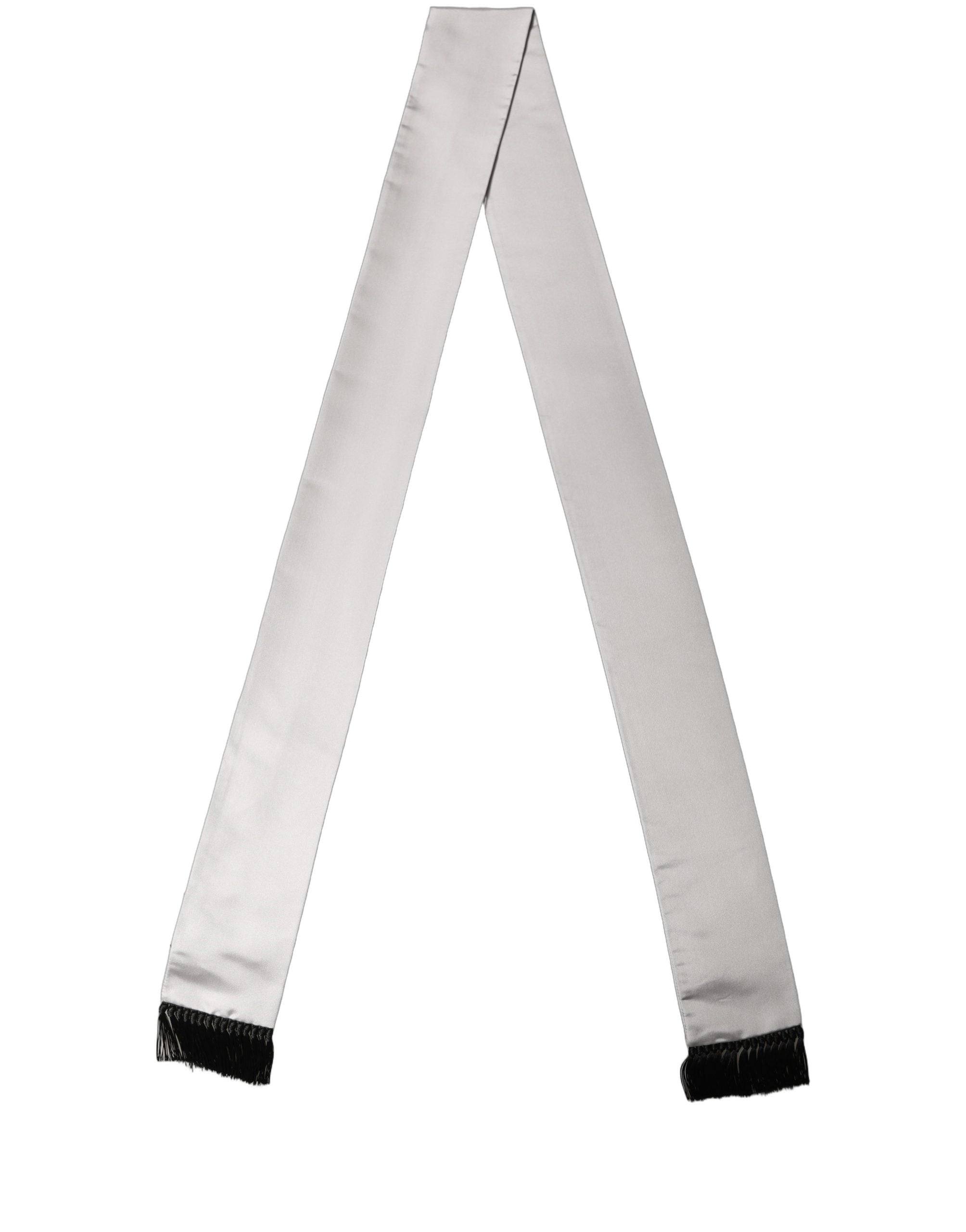 Dolce & Gabbana Dolce & Gabbana Light Gray Satin Silk Fringed Lace Stole Men's Scarf