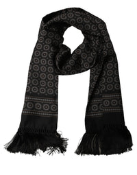 Dolce & Gabbana Dolce & Gabbana Black Silk Geometric Fringed Neck Shawl Men's Scarf