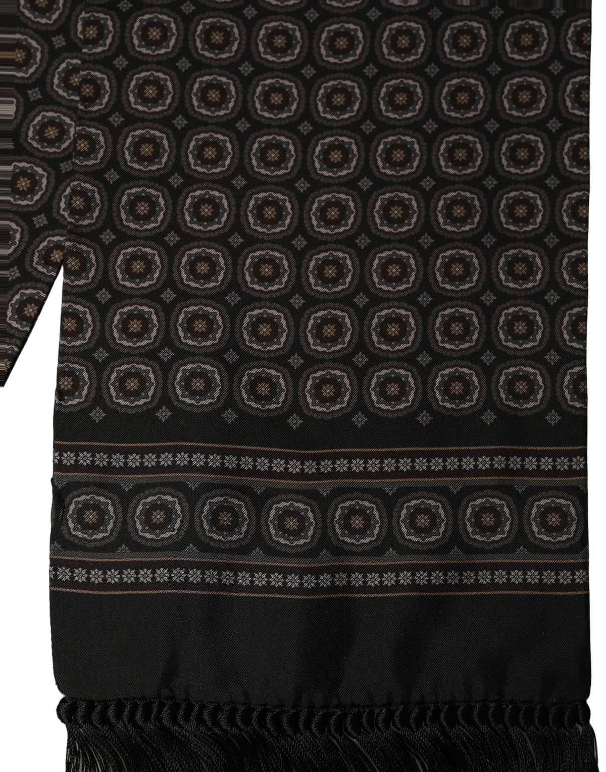 Dolce & Gabbana Dolce & Gabbana Black Silk Geometric Fringed Neck Shawl Men's Scarf