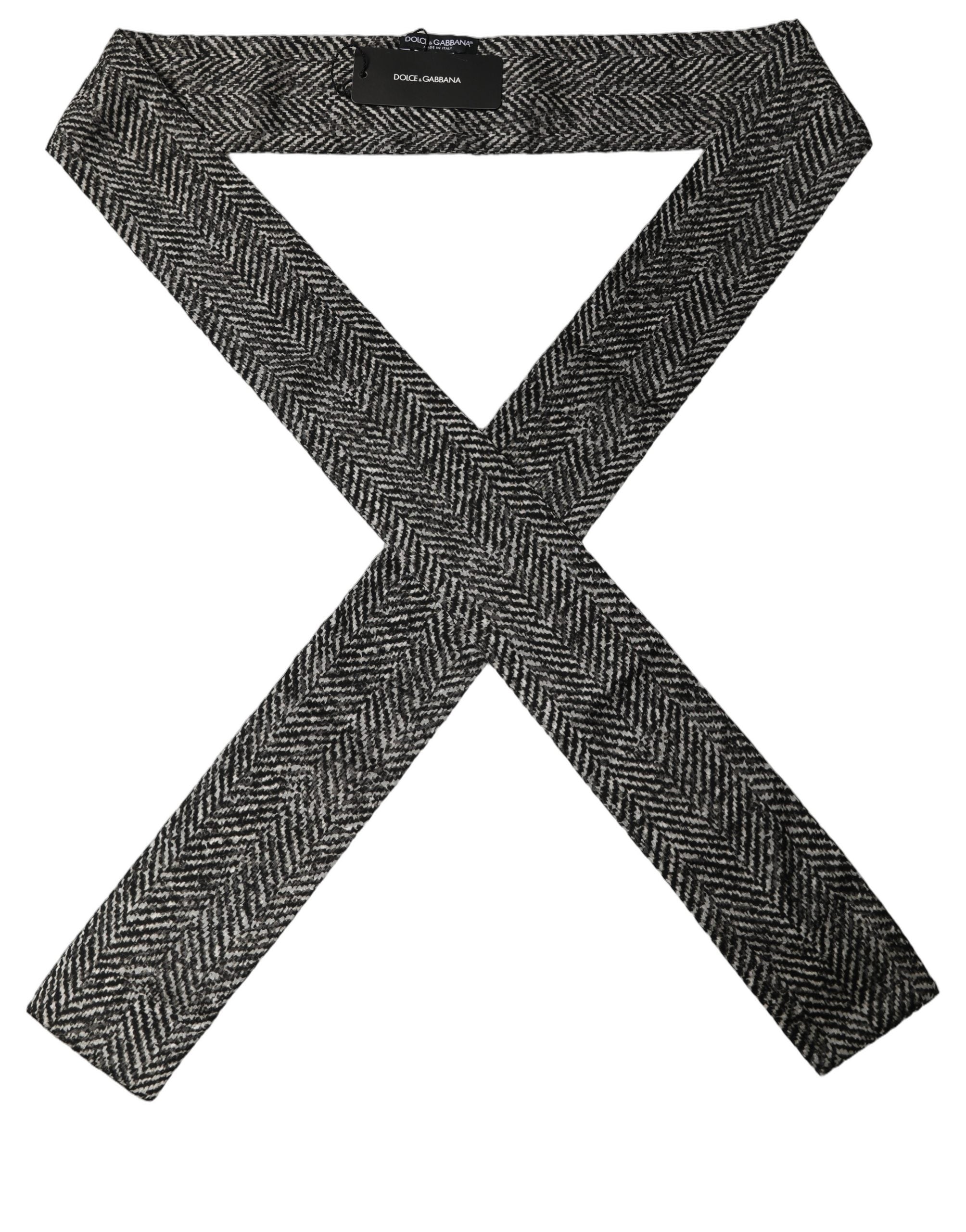 Dolce & Gabbana Dolce & Gabbana Black White Herringbone Tweed Shawl Men's Scarf
