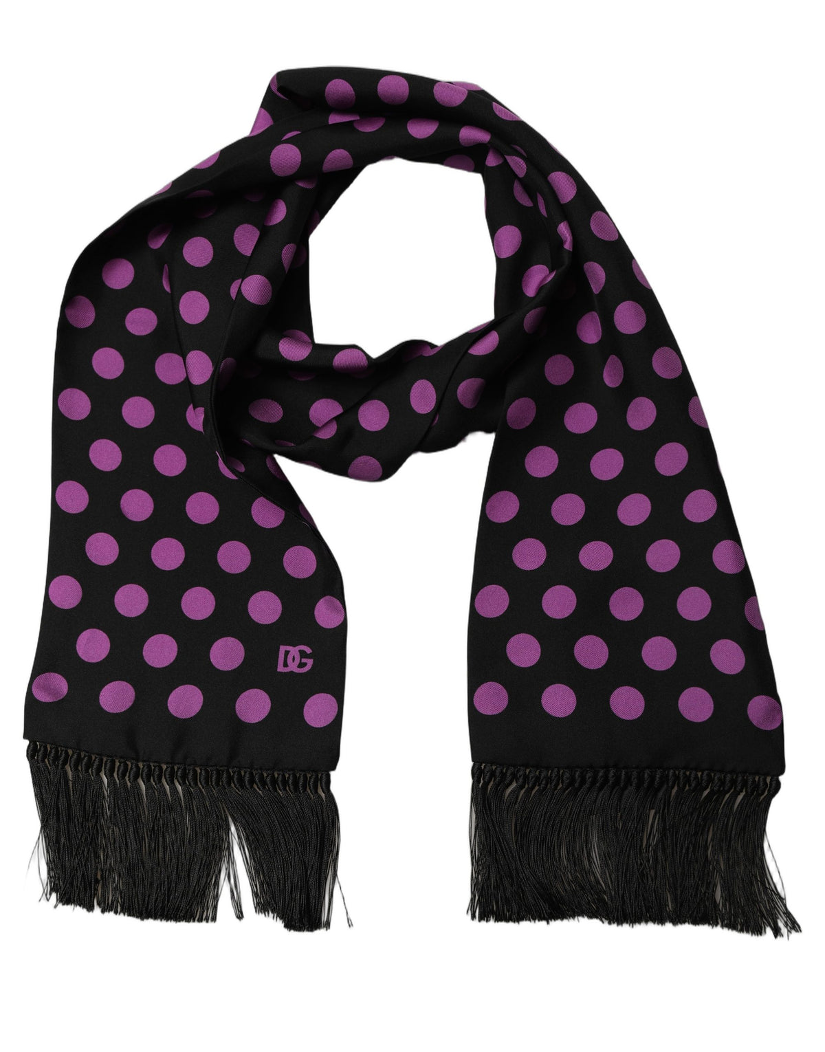 Dolce & Gabbana Dolce & Gabbana Men Black Purple Polka Dot Fringed Lace Stole Men's Scarf
