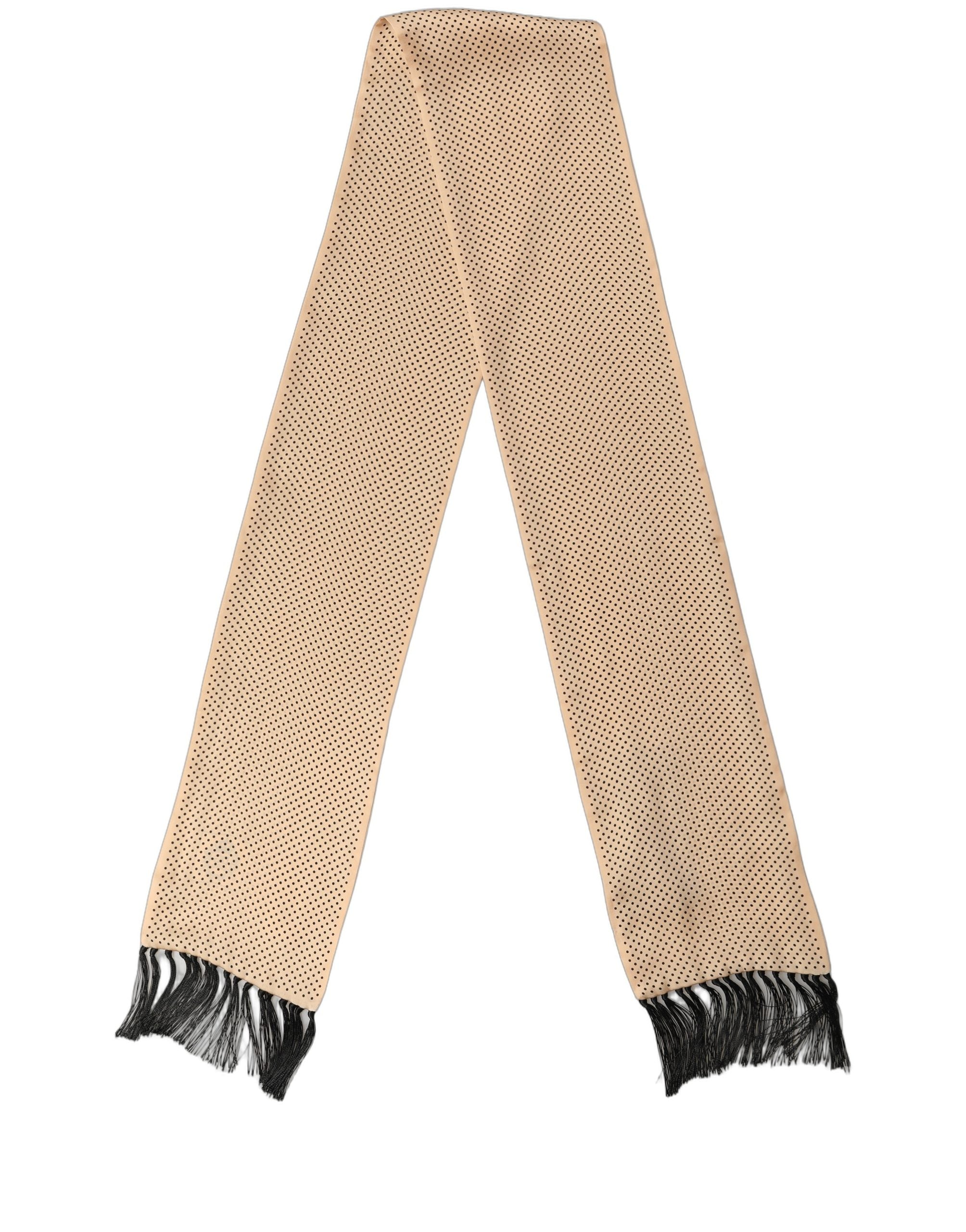 Dolce & Gabbana Dolce & Gabbana Beige Silk Dotted Fringed Neck Shawl Men's Scarf