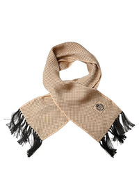 Dolce & Gabbana Dolce & Gabbana Beige Silk Dotted Fringed Neck Shawl Men's Scarf