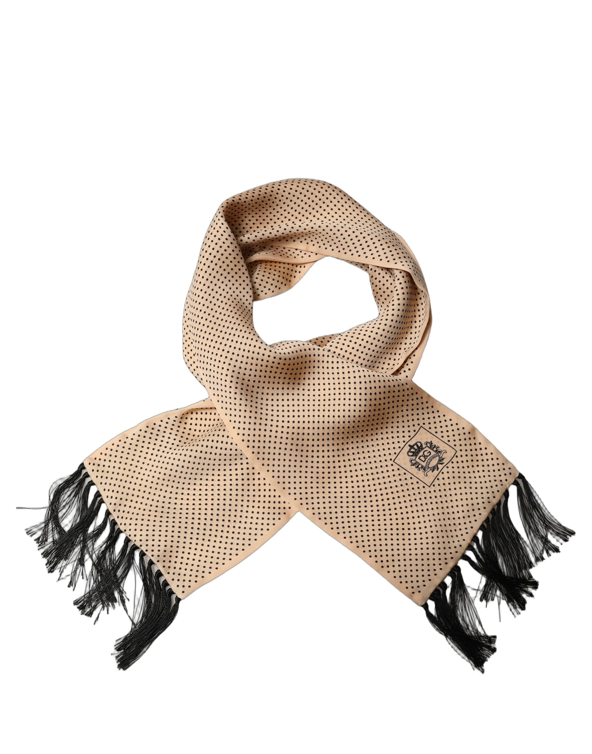 Dolce & Gabbana Dolce & Gabbana Beige Silk Dotted Fringed Neck Shawl Men's Scarf