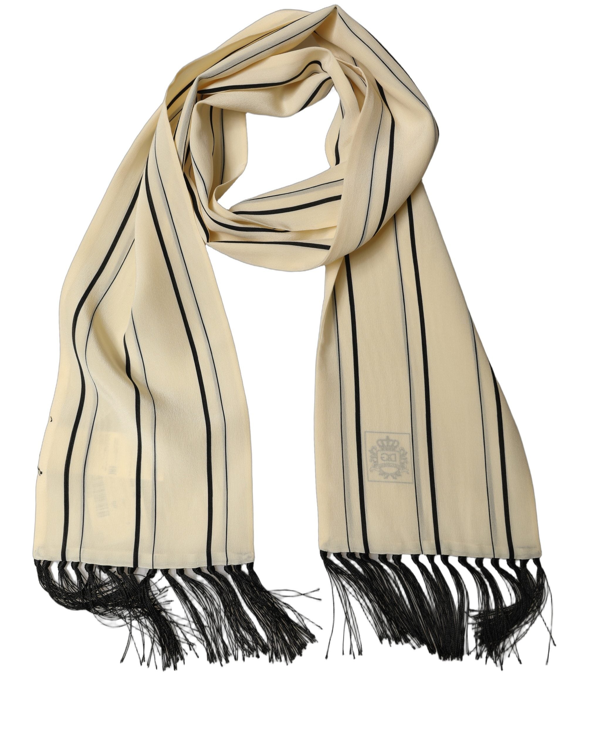 Dolce & Gabbana Dolce & Gabbana Beige Silk Striped Fringed Neck Shawl Men's Scarf