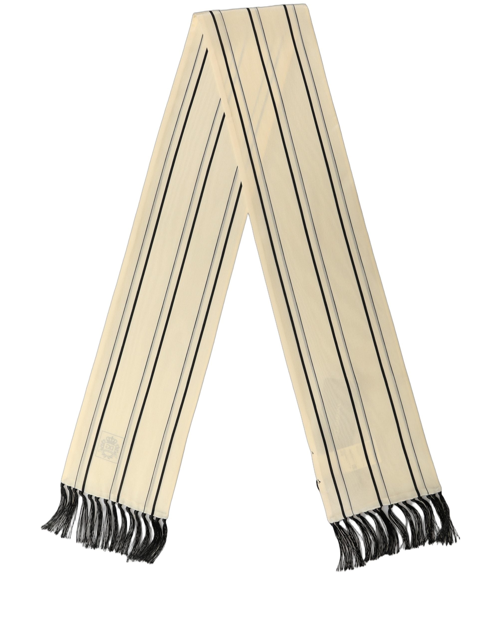Dolce & Gabbana Dolce & Gabbana Beige Silk Striped Fringed Neck Shawl Men's Scarf