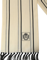 Dolce & Gabbana Dolce & Gabbana Beige Silk Striped Fringed Neck Shawl Men's Scarf