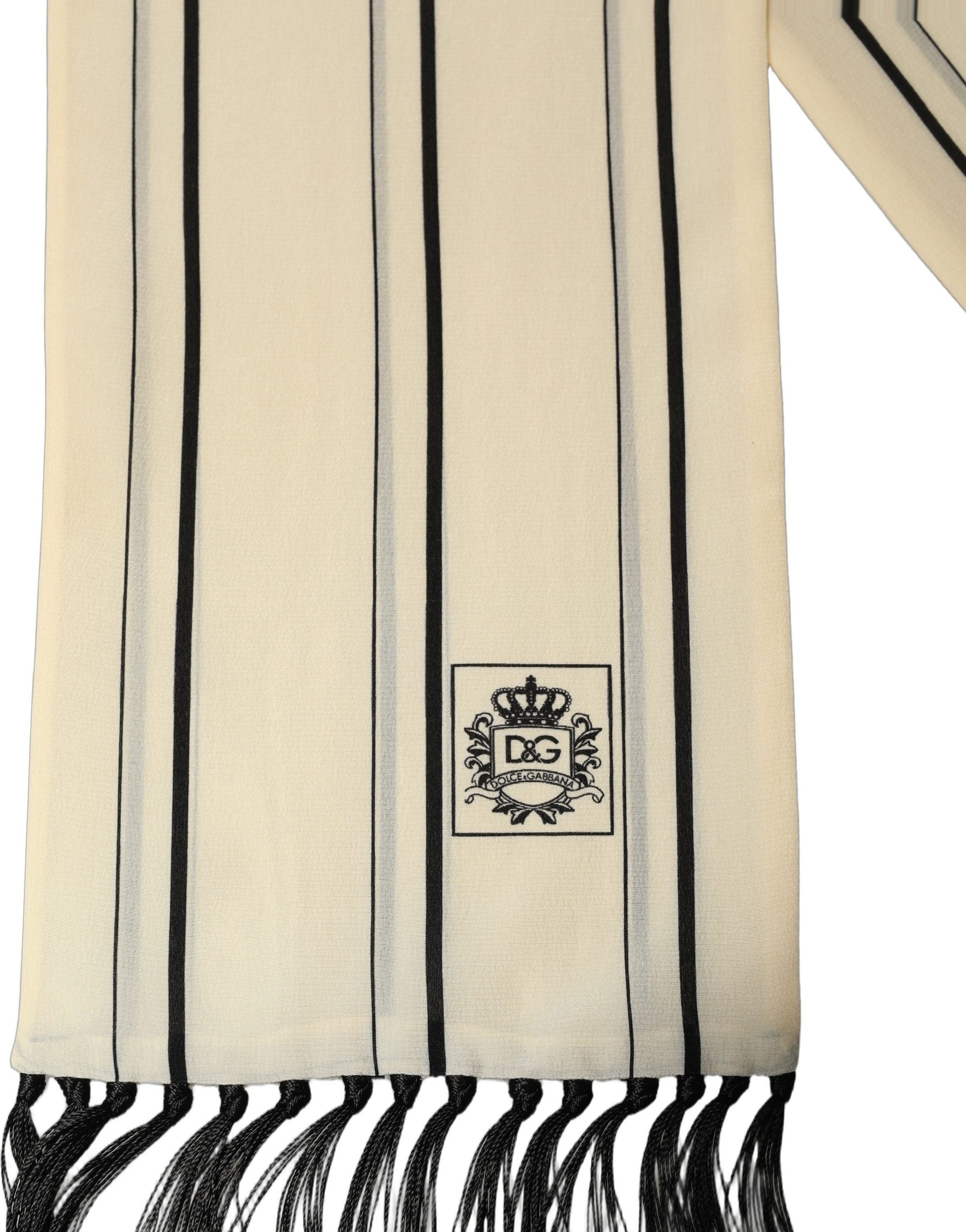 Dolce & Gabbana Dolce & Gabbana Beige Silk Striped Fringed Neck Shawl Men's Scarf