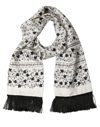 Dolce & Gabbana Dolce & Gabbana White Floral Silk Fringed Neck Shawl Men's Scarf