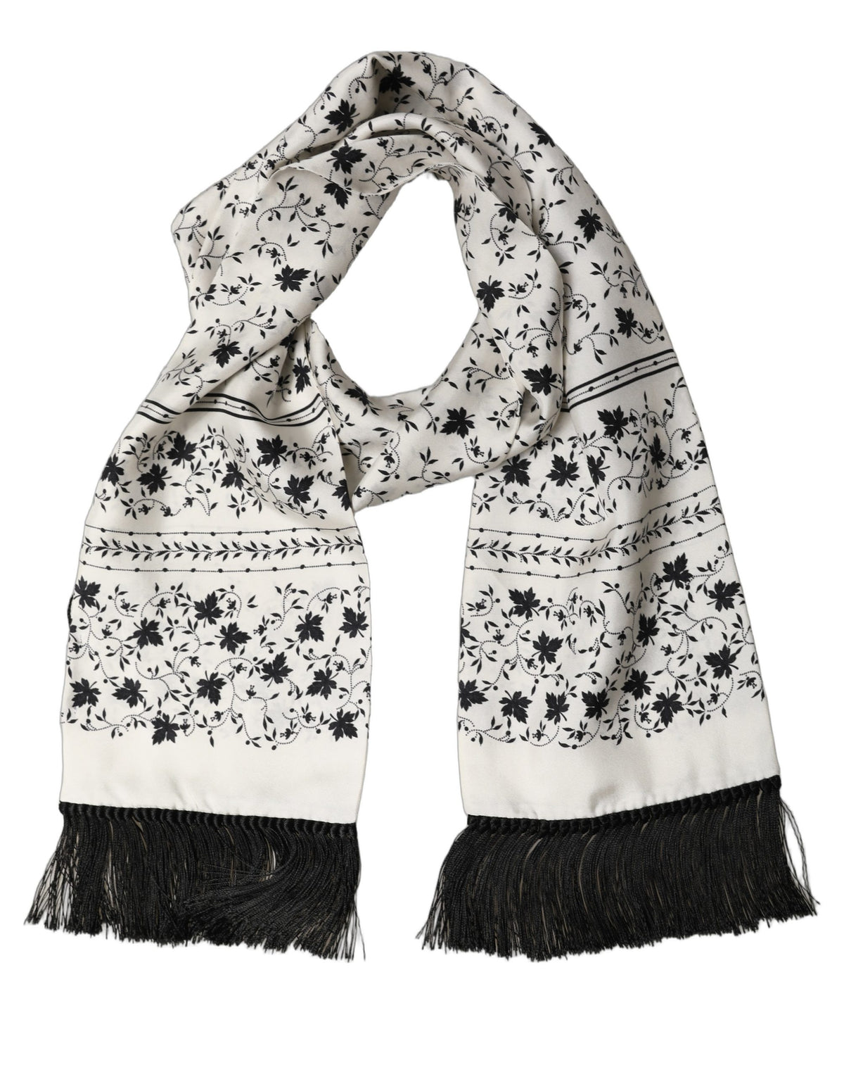 Dolce & Gabbana Dolce & Gabbana White Floral Silk Fringed Neck Shawl Men's Scarf