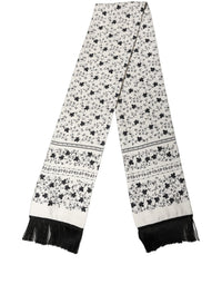 Dolce & Gabbana Dolce & Gabbana White Floral Silk Fringed Neck Shawl Men's Scarf