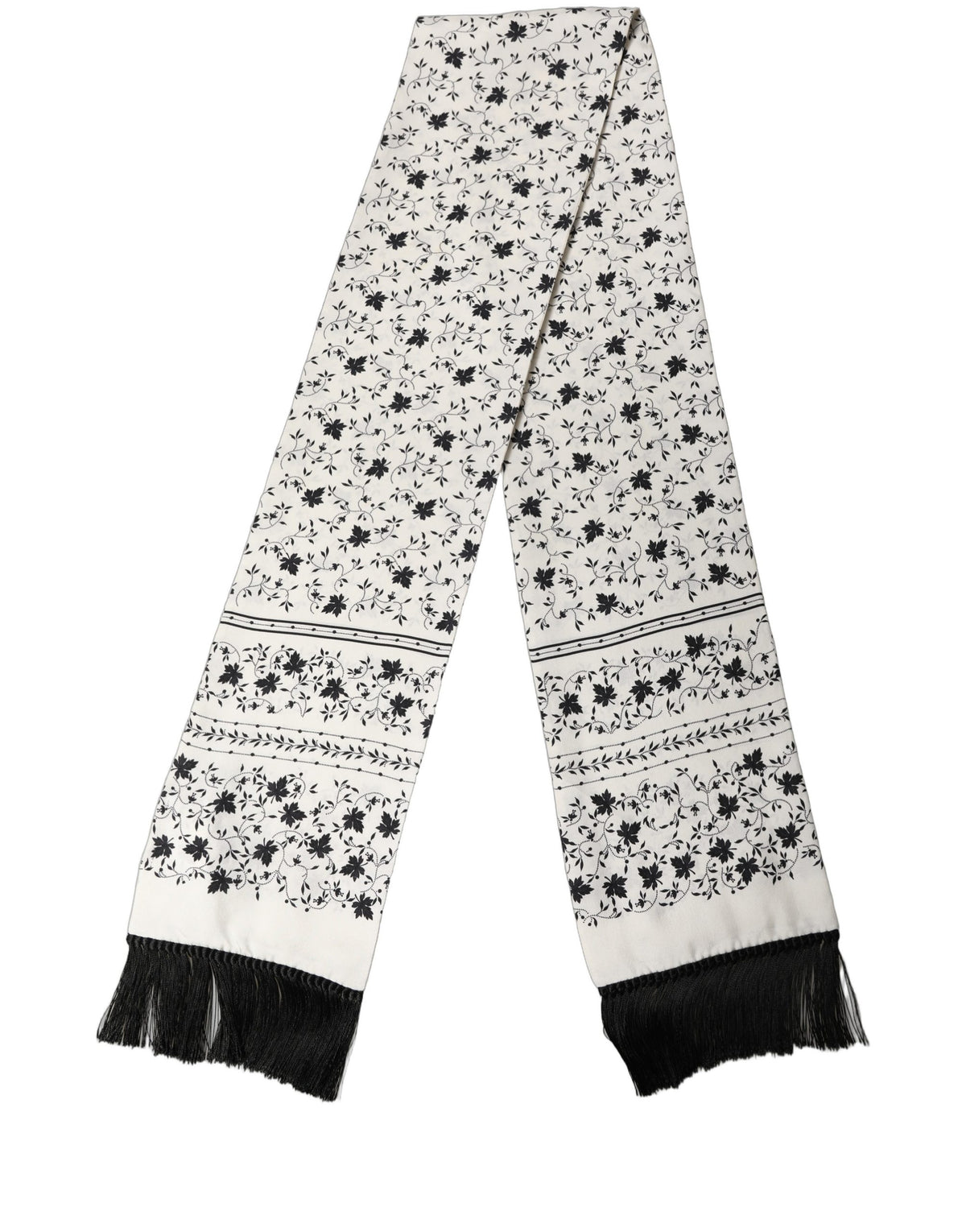 Dolce & Gabbana Dolce & Gabbana White Floral Silk Fringed Neck Shawl Men's Scarf