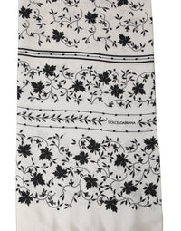 Dolce & Gabbana Dolce & Gabbana White Floral Silk Fringed Neck Shawl Men's Scarf