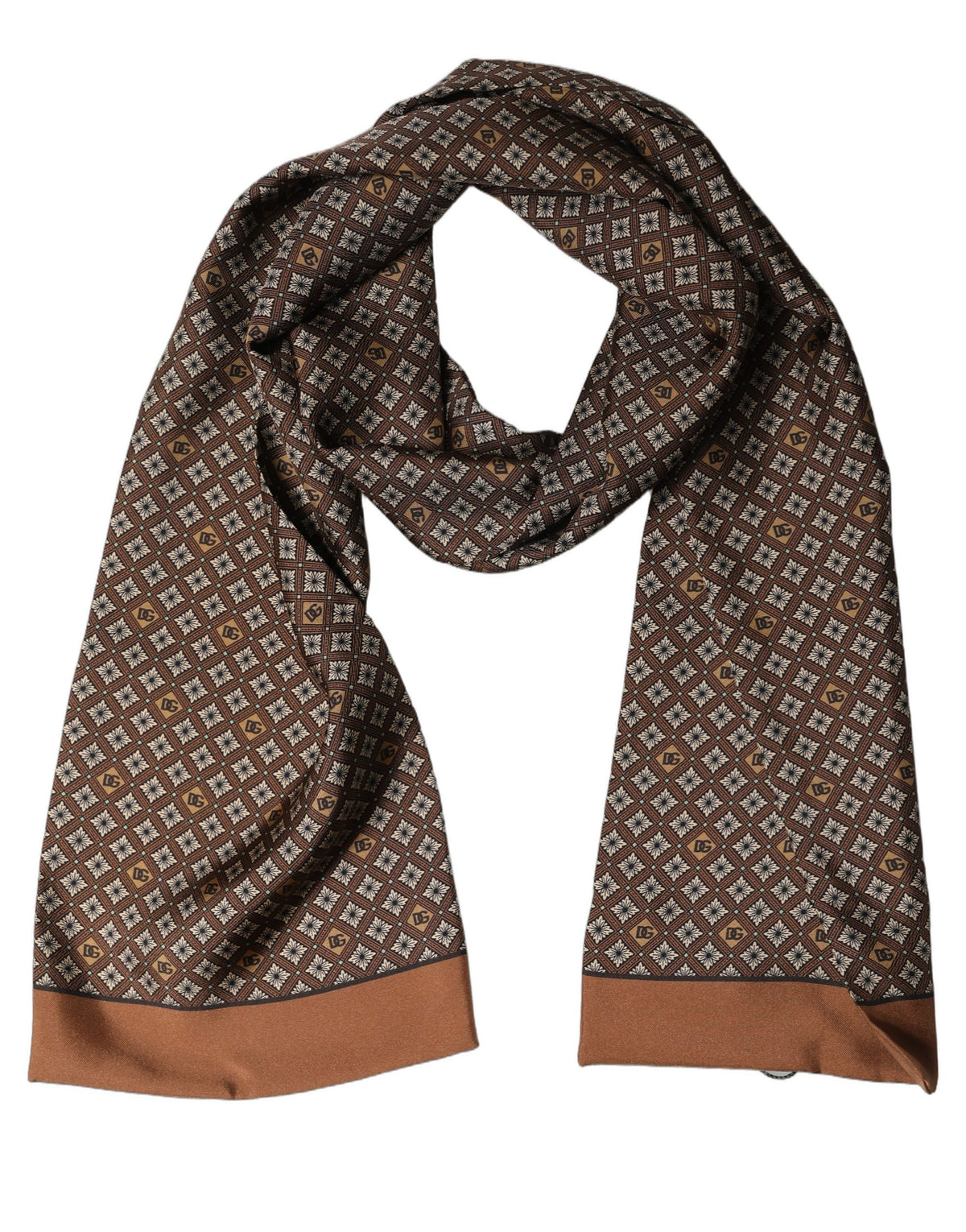 Dolce & Gabbana Dolce & Gabbana Brown Geometric Silk Men Neck Shawl Men's Scarf