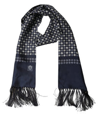 Dolce & Gabbana Dolce & Gabbana Men Navy Blue Geometric Dot Silk Fringed Neck Shawl Men's Scarf