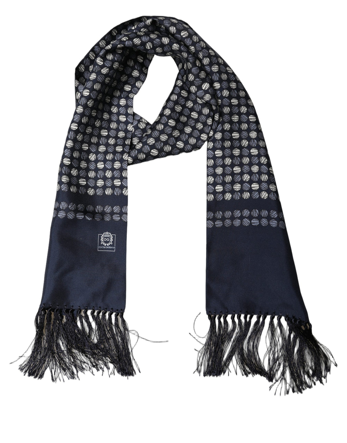 Dolce & Gabbana Dolce & Gabbana Men Navy Blue Geometric Dot Silk Fringed Neck Shawl Men's Scarf