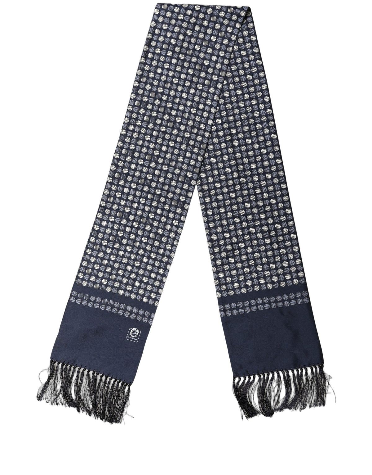 Dolce & Gabbana Dolce & Gabbana Men Navy Blue Geometric Dot Silk Fringed Neck Shawl Men's Scarf