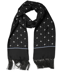 Dolce & Gabbana Dolce & Gabbana Black Silk DG Logo Men Fringed Shawl Men's Scarf