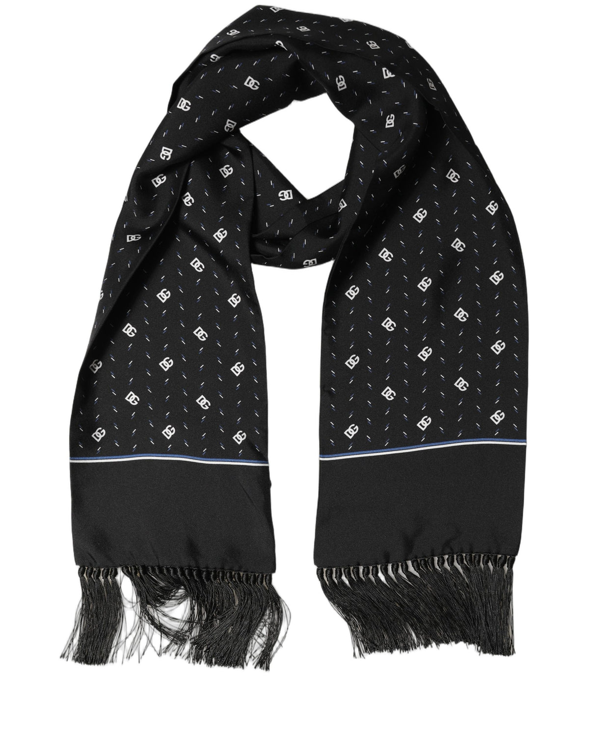 Dolce & Gabbana Dolce & Gabbana Black Silk DG Logo Men Fringed Shawl Men's Scarf