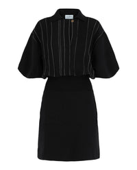 midi length knit dress Womens Cashmere Knit Midi Dress Long Sleeve Polo Collar V Neck Dress Apricot / L main image 1