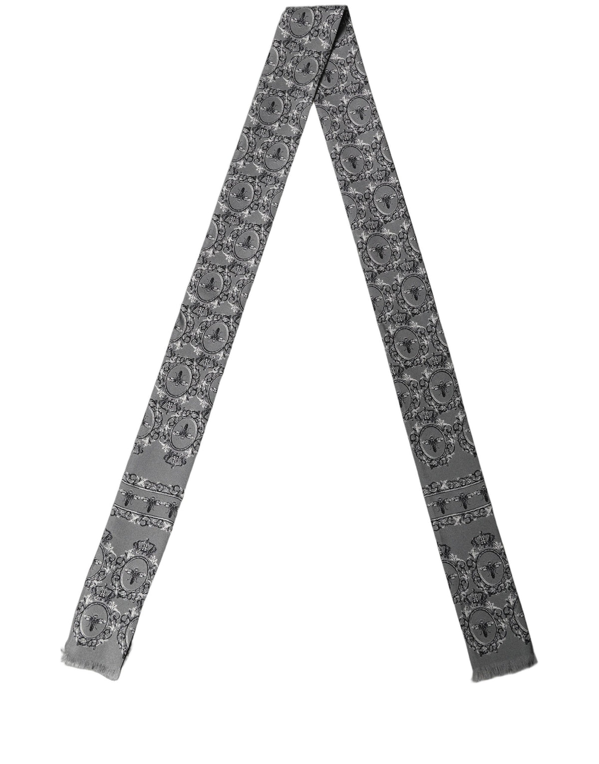 Dolce & Gabbana Dolce & Gabbana Men Gray Bee Silk Skinny Twilly Foulard Men's Scarf