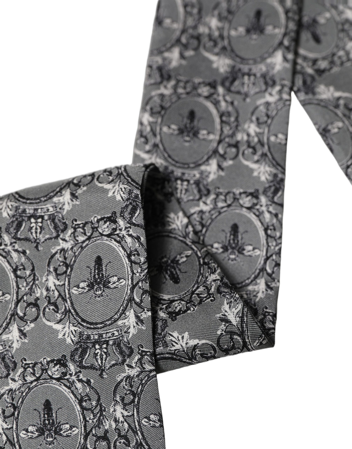 Dolce & Gabbana Dolce & Gabbana Men Gray Bee Silk Skinny Twilly Foulard Men's Scarf