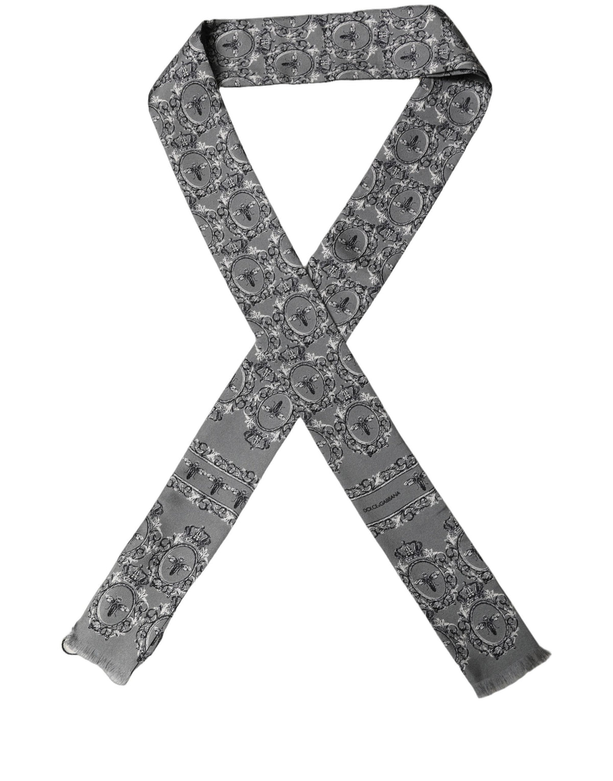 Dolce & Gabbana Dolce & Gabbana Men Gray Bee Silk Skinny Twilly Foulard Men's Scarf