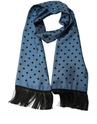 Dolce & Gabbana Dolce & Gabbana Blue Polka Dot Silk Fringed Lace Stole Men's Scarf